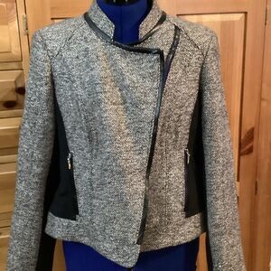 Gray Tweed Zip-Front Blazer (14) with matching skirt (12)